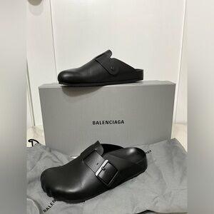 BALENCIAGA Sunday Mule Black Matte Calfskin Slip-On Clog Size 38 Made in Italy